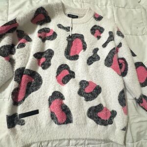 Simply Southern White and Gray Leopard Sweater